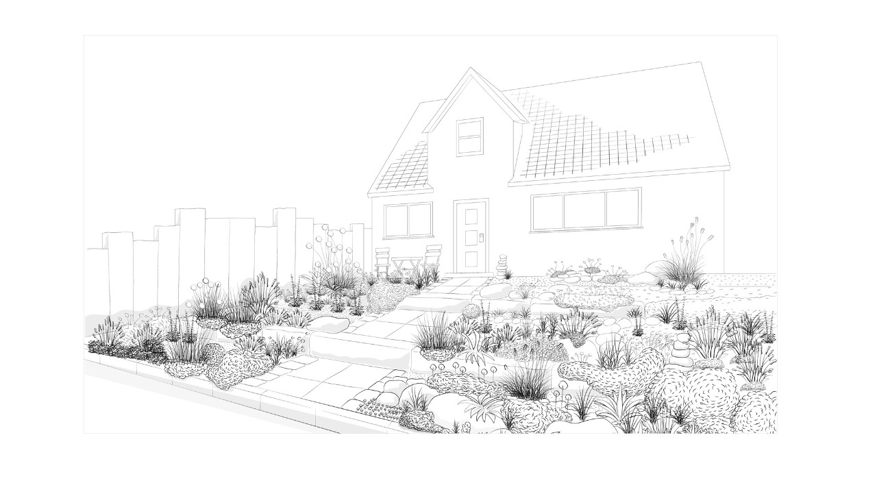 Illustration d’un jardin de façade attrayant avec des pierres